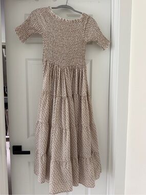 orange creek Beige Floral Smocked Midi Dress